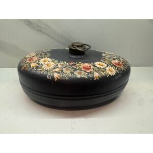 Vintage Hand Painted Floral Metal Oval 11" Bed Foot Warmer Hot Water Container